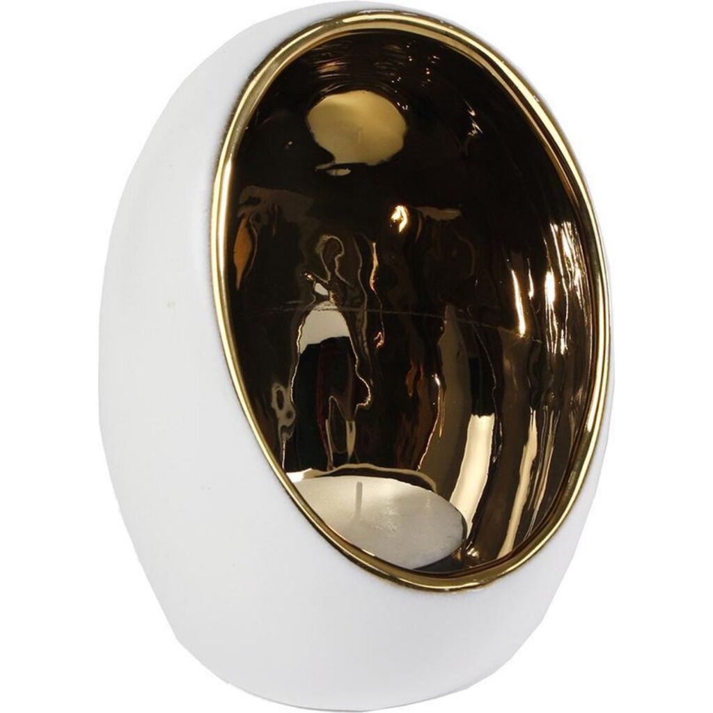 Geschenke Amsterdam Geschenke Amseterdam Tealight Halter Pim l Goud Wit Earthw 11.5x 11,5x15 cm