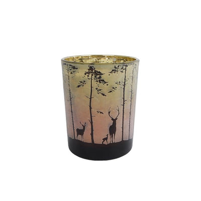 Verschiedenes Teelichthalter Wald Hert in Waldgrün rotes Glas 12,5 x 10 x 10 cm