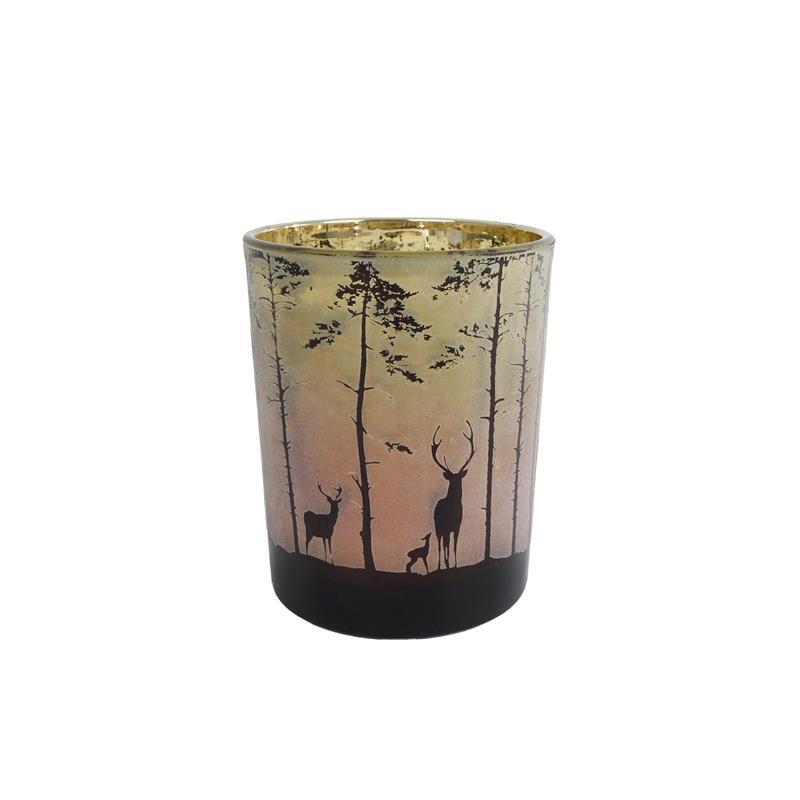 Verschiedenes Teelichthalter Wald Hert in Waldgrün rotes Glas 12,5 x 10 x 10 cm