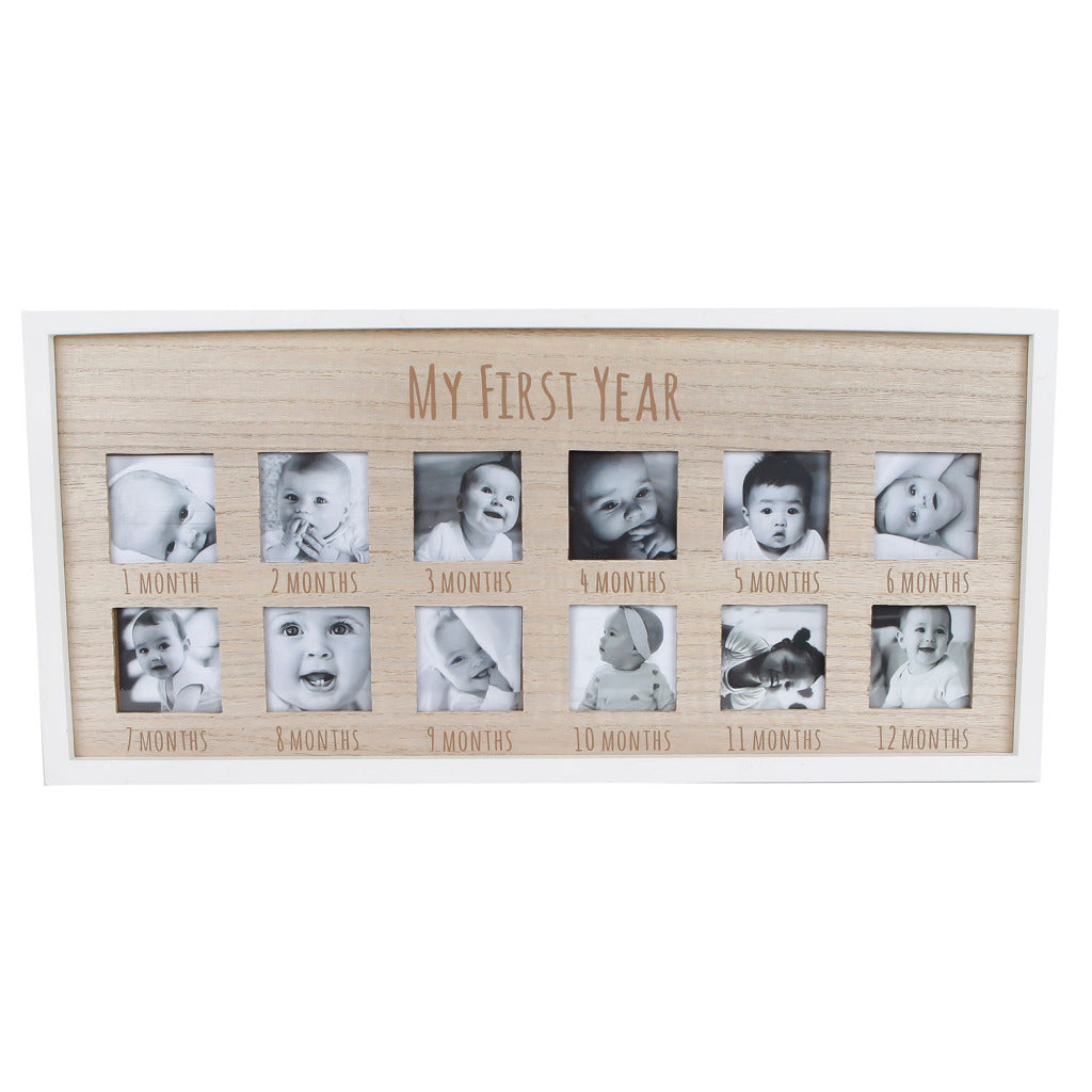 Verschiedenes Fotorahmen mein erstes Jahr natürliches weißes Holz 47x22x 1,5 cm