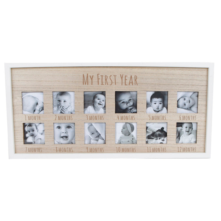 Verschiedenes Fotorahmen mein erstes Jahr natürliches weißes Holz 47x22x 1,5 cm