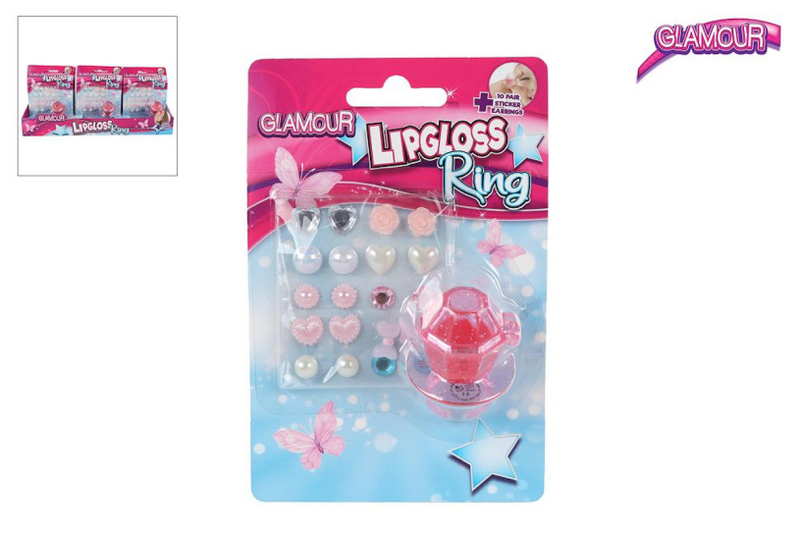 Glamour Lipgloss Ring und 10 Paare von Ohrring -Aufklebern