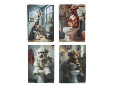 Wandteller Tiere Toilette Metall 20x30cm