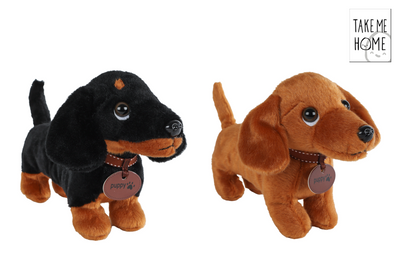 Bring mich nach Hause Plüsch Dackel Kuscheltier Hund braun 24cm Spielzeug.