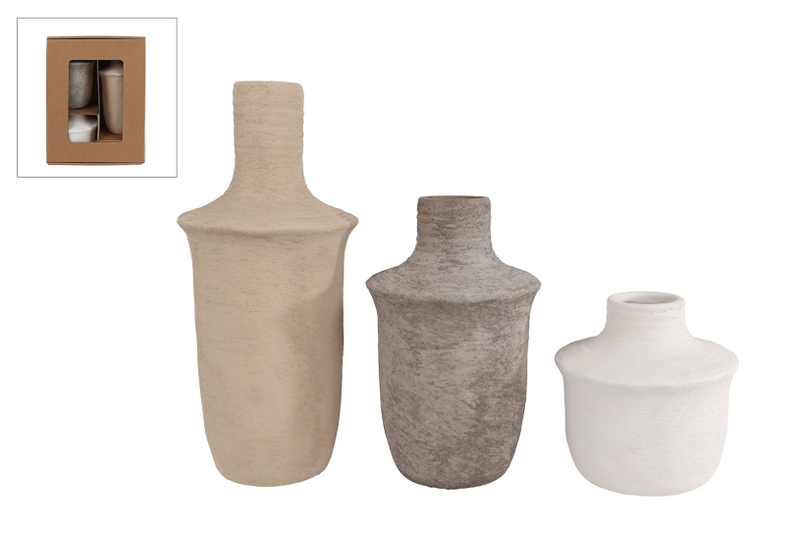 Vase Jae, 3-teilig, hellbraun, grau, weiß