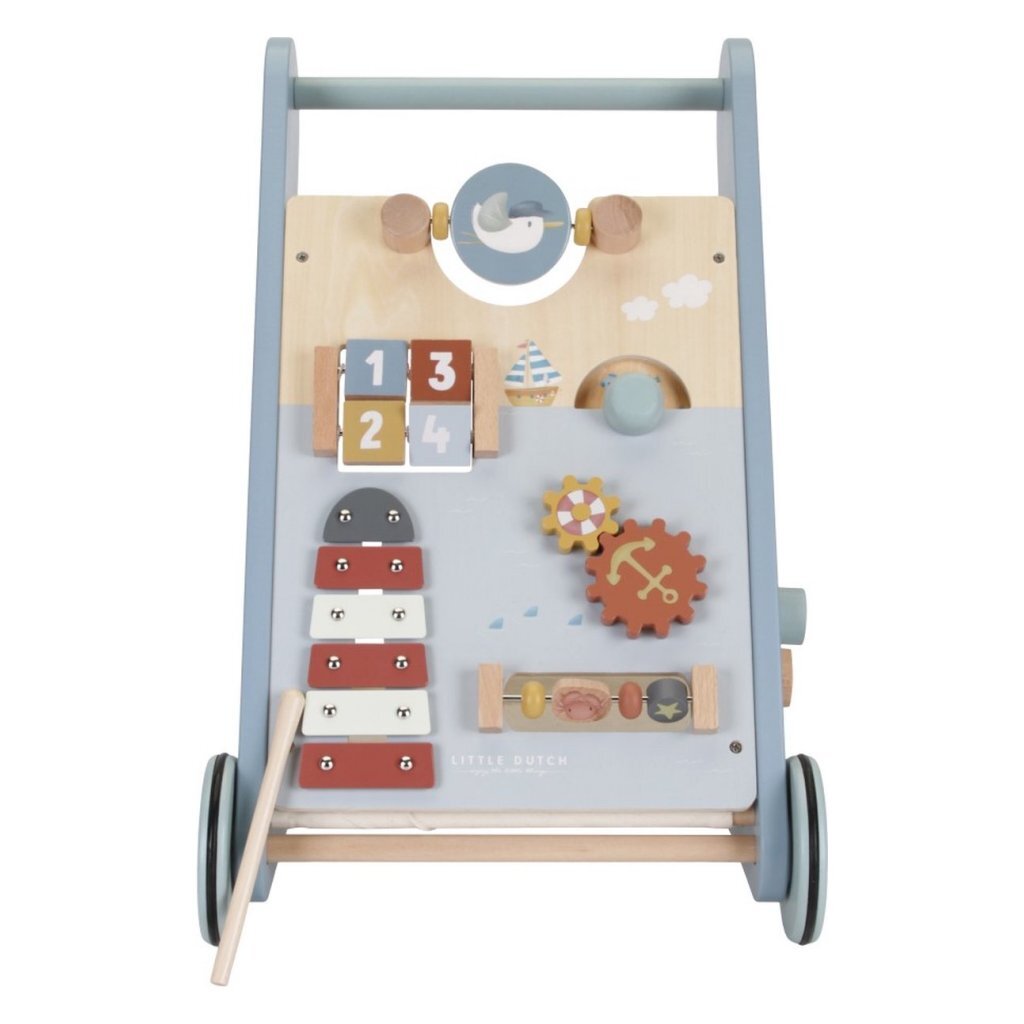 Kleine niederländische Holzbaby Walker Sailors Bay Blau