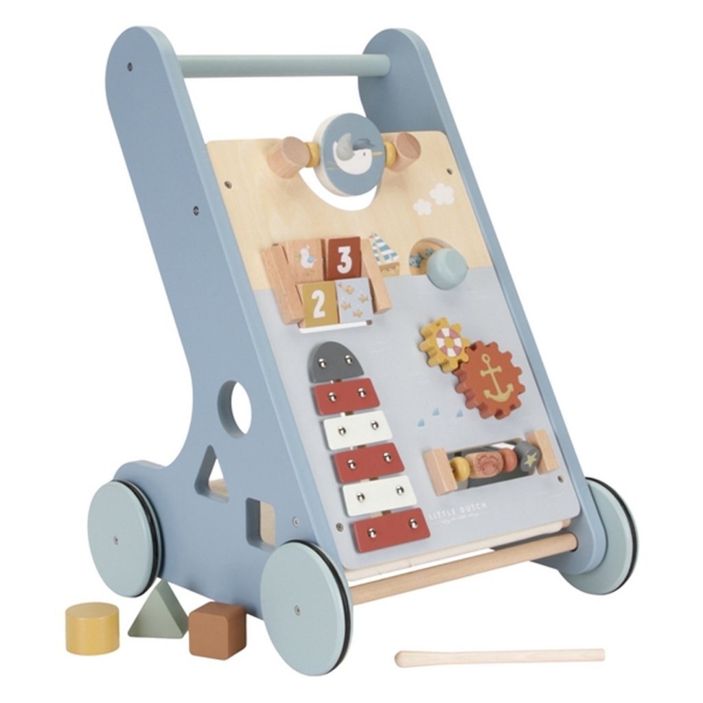 Kleine niederländische Holzbaby Walker Sailors Bay Blau