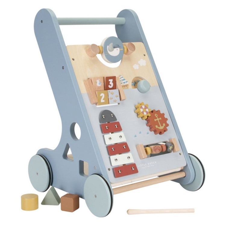 Kleine niederländische Holzbaby Walker Sailors Bay Blau