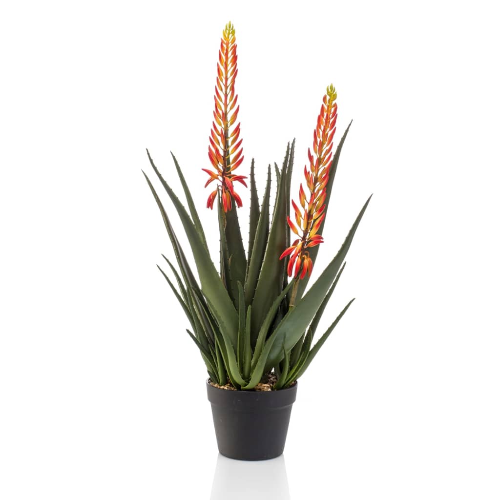 Emerald Emerald Art Plant in Topf Aloe mit 2 Blumen 80 cm