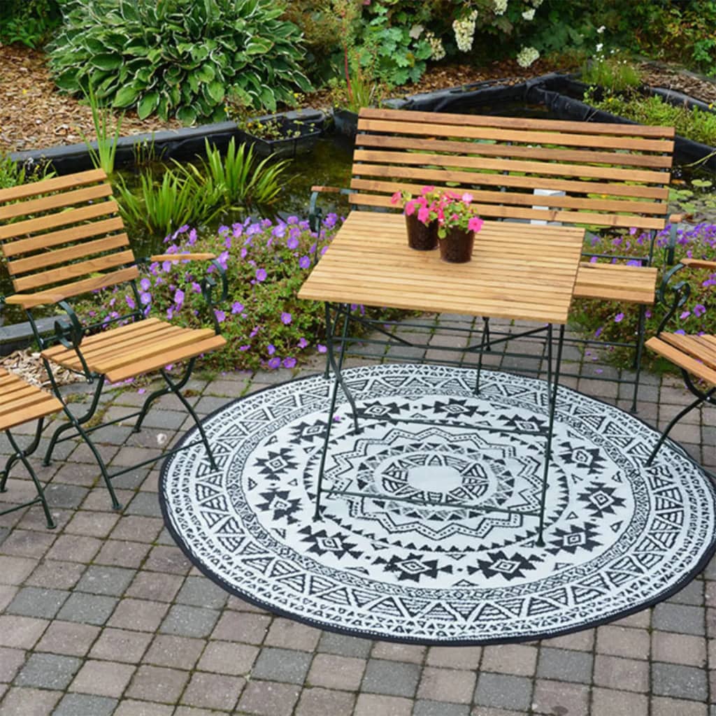 Esschert Design Esschert Design Outdoor Teppich 180 cm Schwarz und Weiß OC18