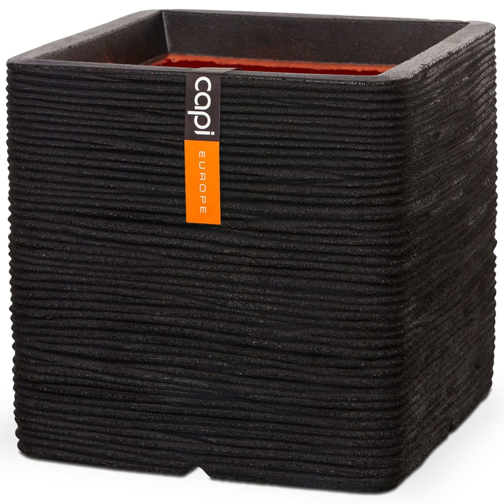 Capi Capi Pflanzgefäß Natur Rippe quadratisch 30x30 cm schwarz kblr902
