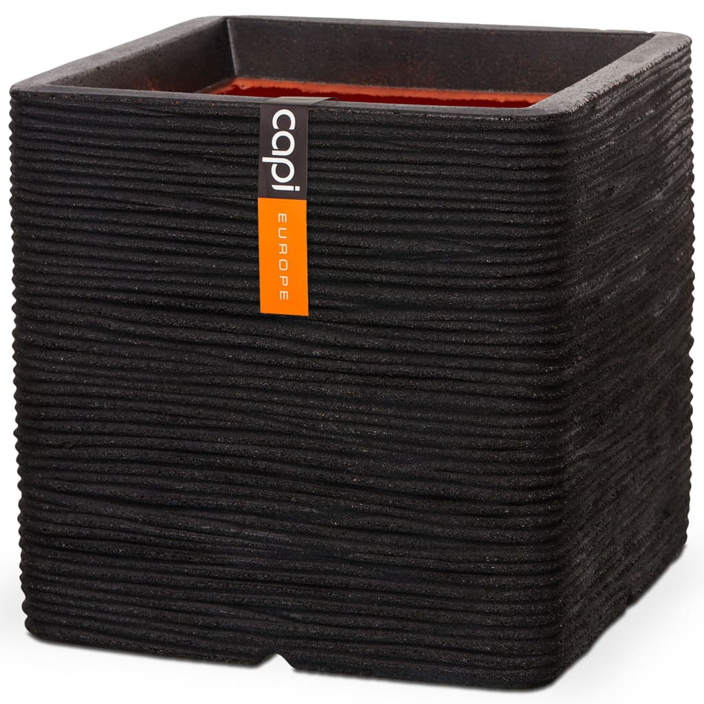 Capi Capi Pflanzgefäß Natur Rippe quadratisch 40x40 cm schwarz KBLR903