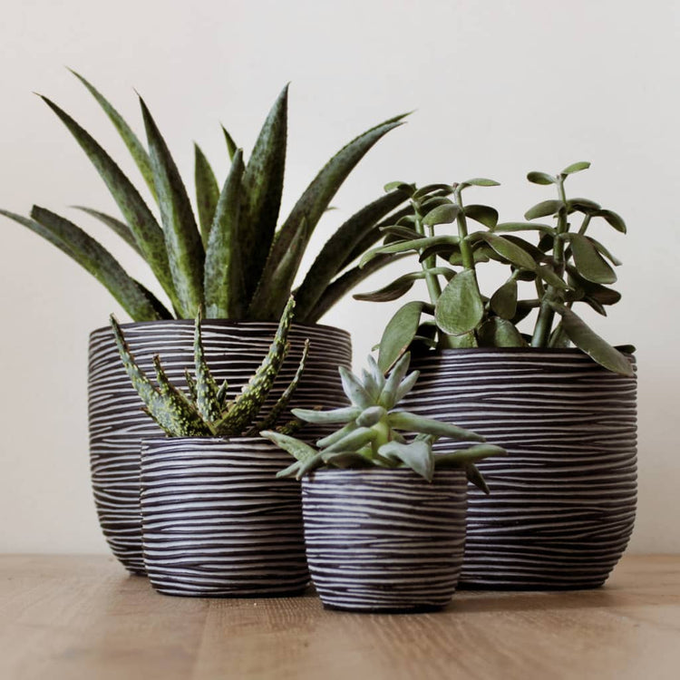 Capi capi 4-teiliger Blumentopf Set Naturrippen Anthrazitfarben