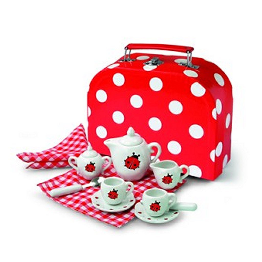 Einfach für Kinder einfach für Porzellan Tee -Set Ladybug mit Aktentasche