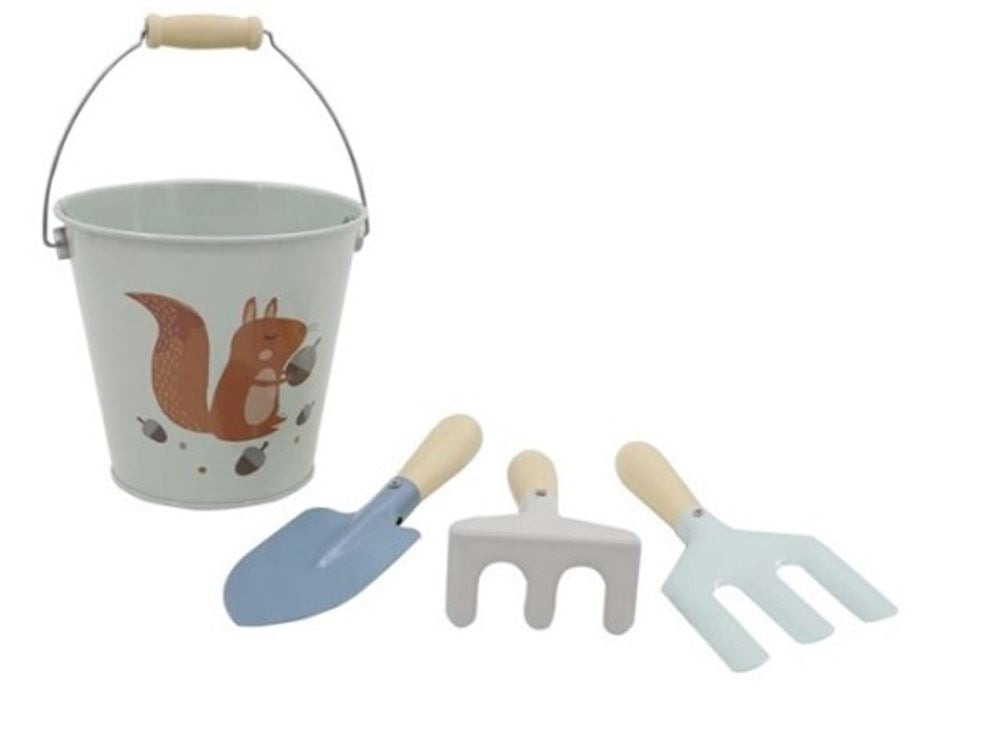 Gartenset Eichhörnchen aus Metall und Holz. 3+