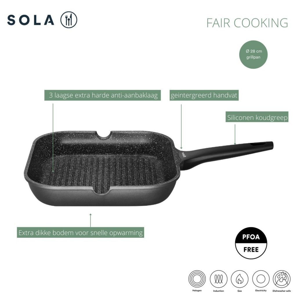 Sola Sola Fair Cooking Grill Pfanne 28x28 cm schwarz