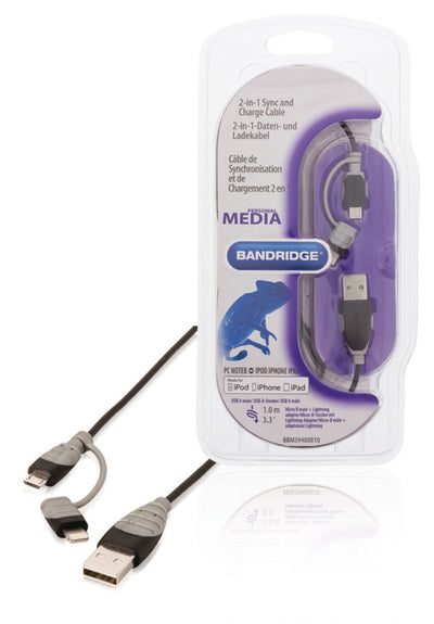 Bandridge Bandridge BBM39400B10 2-in-1-Daten und Ladungskabel USB Micro-B Männlich + LightningAdapter A männlich 1,00 m Schwarz