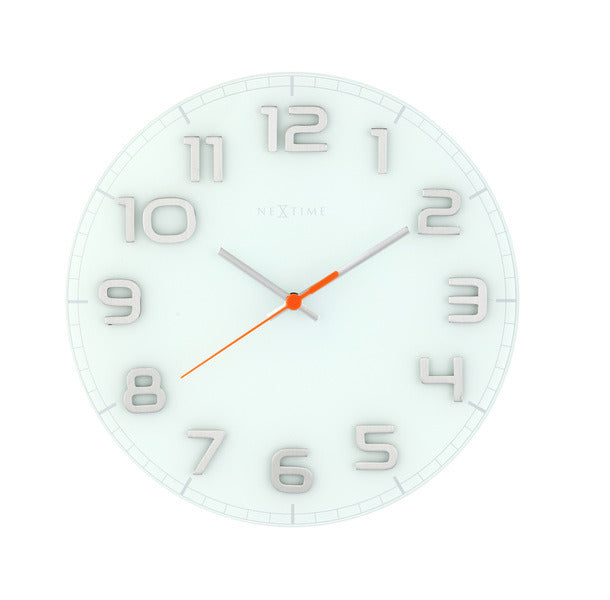 Nächste Zeit NEXTIME NE-8817WI WALL Clock Slide. 30 x 3,5 cm, Glas, weiß, 'edelrunde'