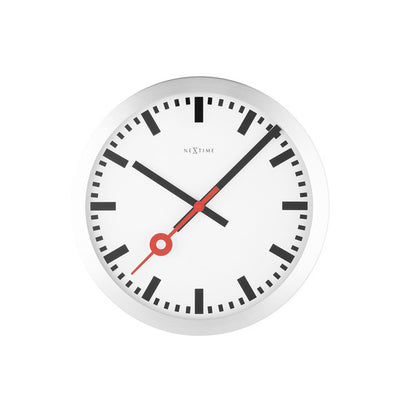 Nächste Zeit NEXTIME NE-3998ST Wall Clock Slide. 19 cm, gebürstetes Aluminium, 'Station'