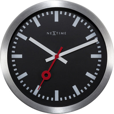 Nächste Zeit Nextime NE-3998stww Wall Clock 'Station' Ø19 cm, gebürstetes Aluminiumschwarz