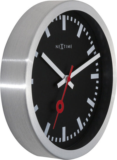 Nächste Zeit Nextime NE-3998stww Wall Clock 'Station' Ø19 cm, gebürstetes Aluminiumschwarz