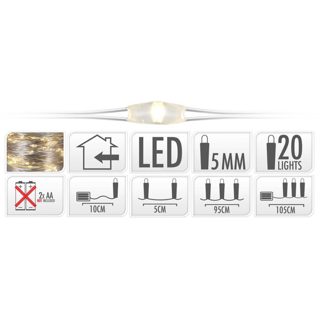 S.I.A. S.I.A. Silverage Faden Weihnachtslichter auf Batterie 95 cm 20 LED -Leuchten
