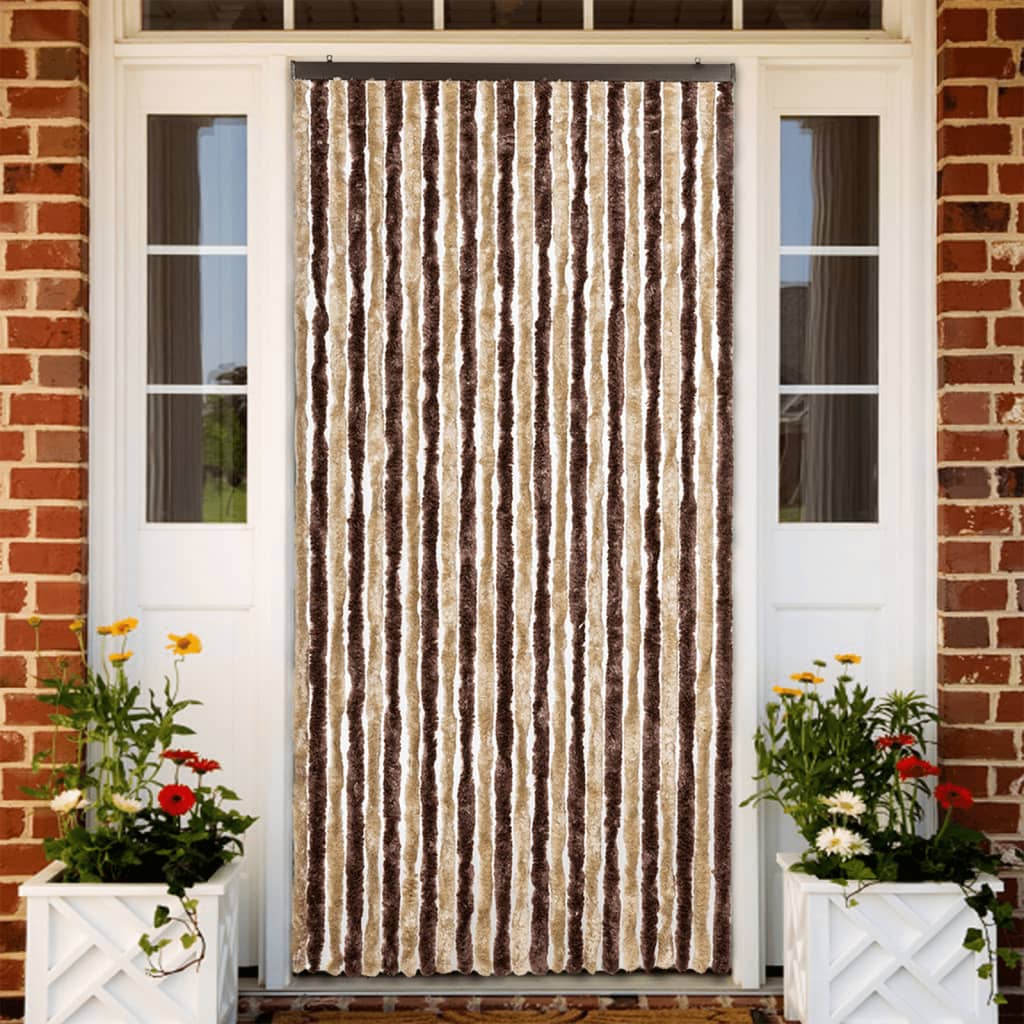 Vidaxl Fly Vorhang 100x220 cm Chenille Beige und hellbraun