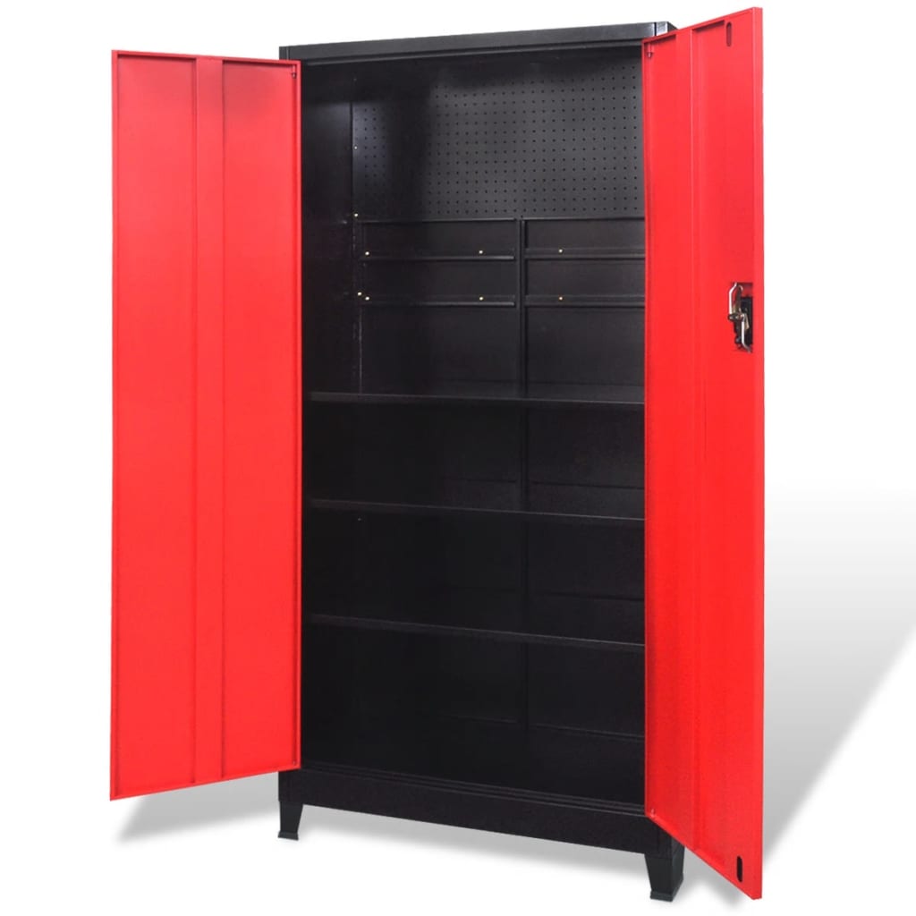 Vidaxl -Werkzeugschrank mit 2 Türen 90x40x180 cm Stahl schwarz und rot