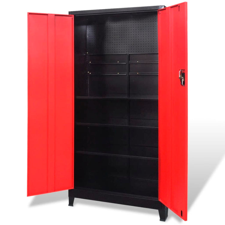 Vidaxl -Werkzeugschrank mit 2 Türen 90x40x180 cm Stahl schwarz und rot