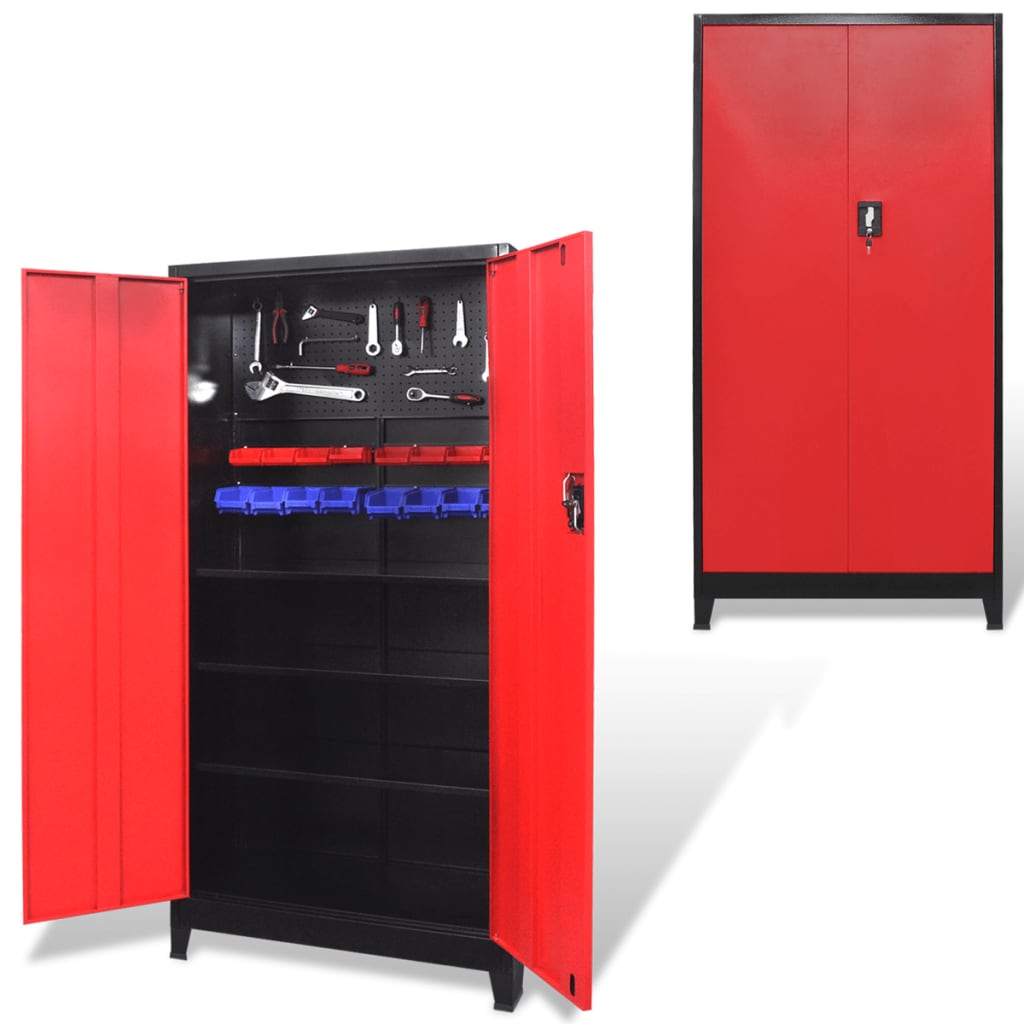 Vidaxl -Werkzeugschrank mit 2 Türen 90x40x180 cm Stahl schwarz und rot