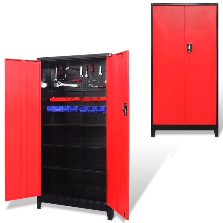Vidaxl -Werkzeugschrank mit 2 Türen 90x40x180 cm Stahl schwarz und rot