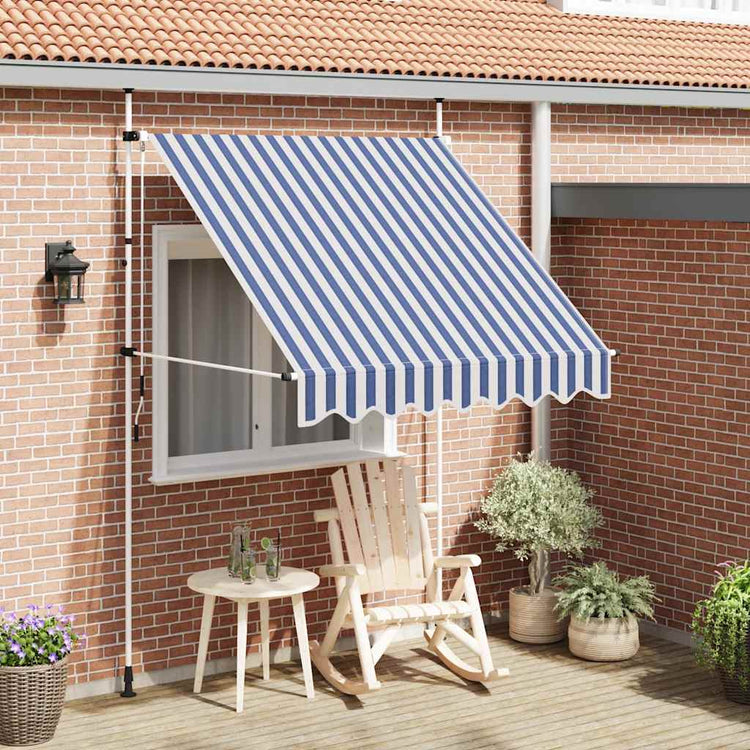 Vidaxl Luifel erstreckt sich manuell 200 cm blau und weiße Streifen