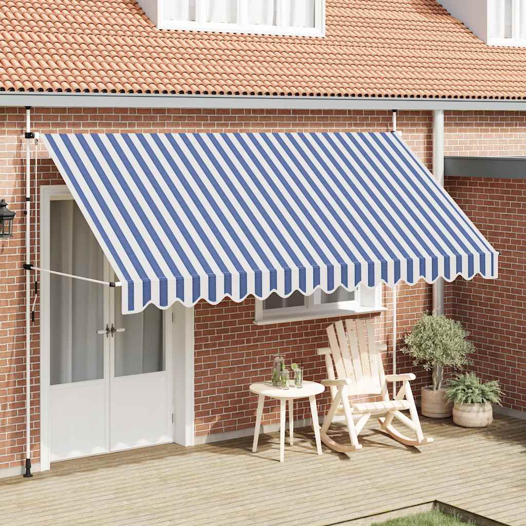 Vidaxl Luifel erstreckt sich manuell 400 cm blau und weiße Streifen