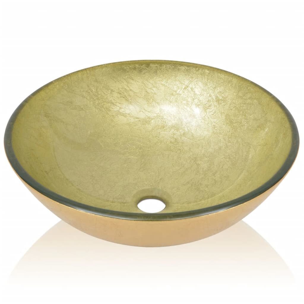 VIDAXL WASHBAIN gehärtetes Glas 42 cm Gold