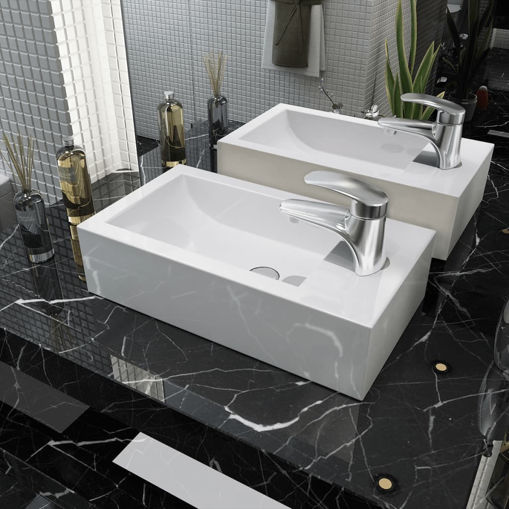 VIDAXL -WASHBAIN mit rechteckiger weißer Kranloch 46x25,5x12 cm Keramik