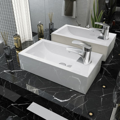 VIDAXL -WASHBAIN mit rechteckiger weißer Kranloch 46x25,5x12 cm Keramik