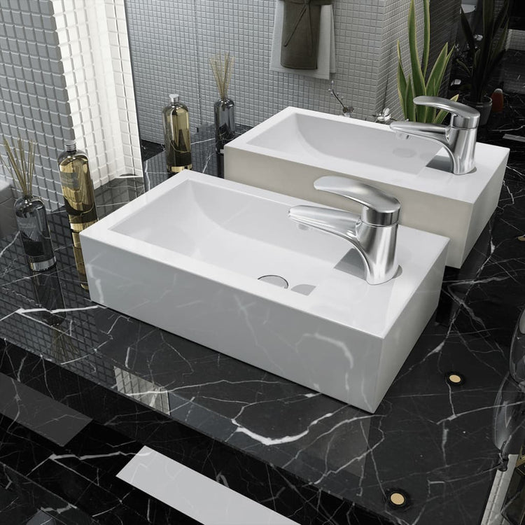 VIDAXL -WASHBAIN mit rechteckiger weißer Kranloch 46x25,5x12 cm Keramik