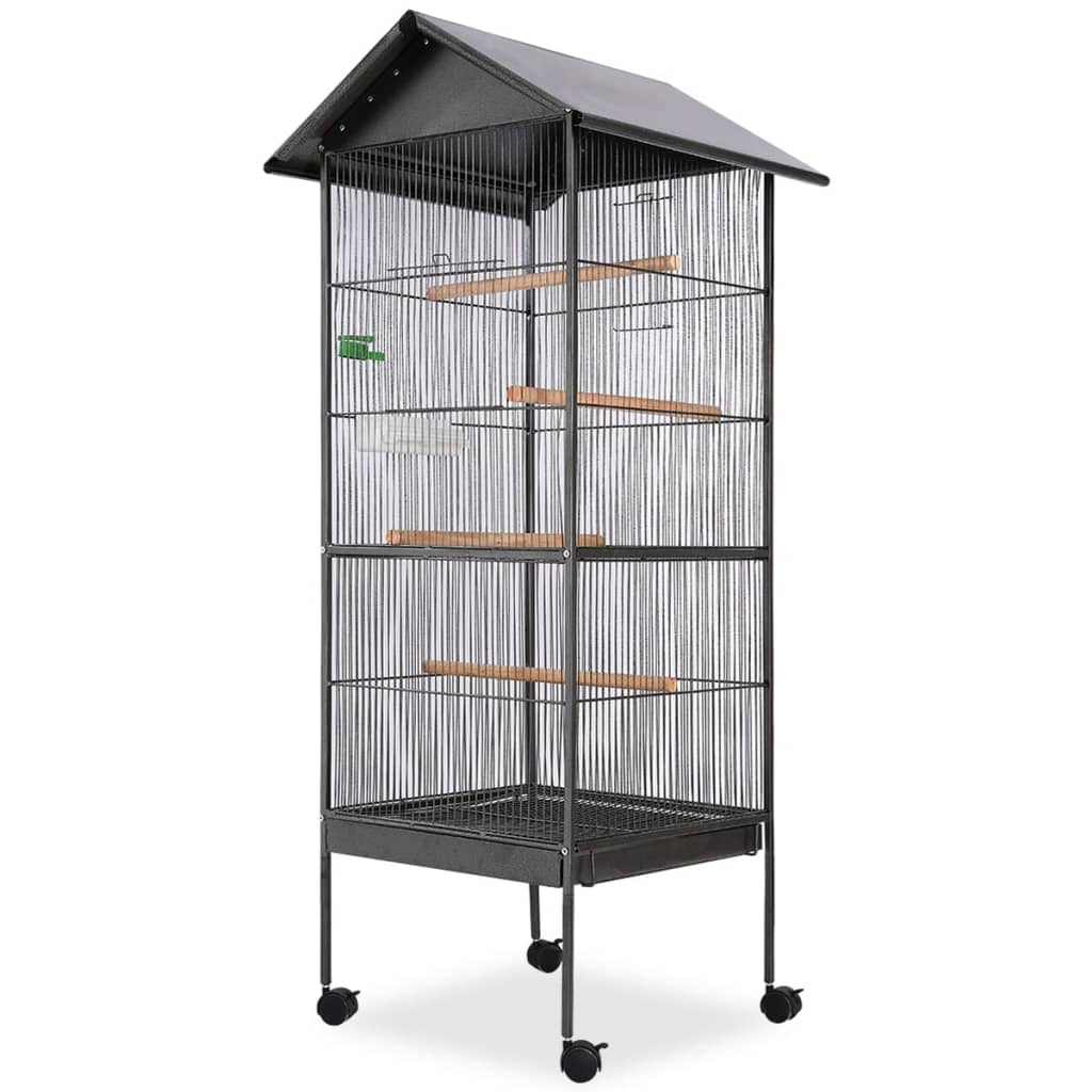 Vidaxl -Vogelkäfig mit Dachstahl schwarz 66x66x155 cm