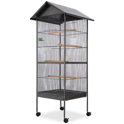 Vidaxl -Vogelkäfig mit Dachstahl schwarz 66x66x155 cm