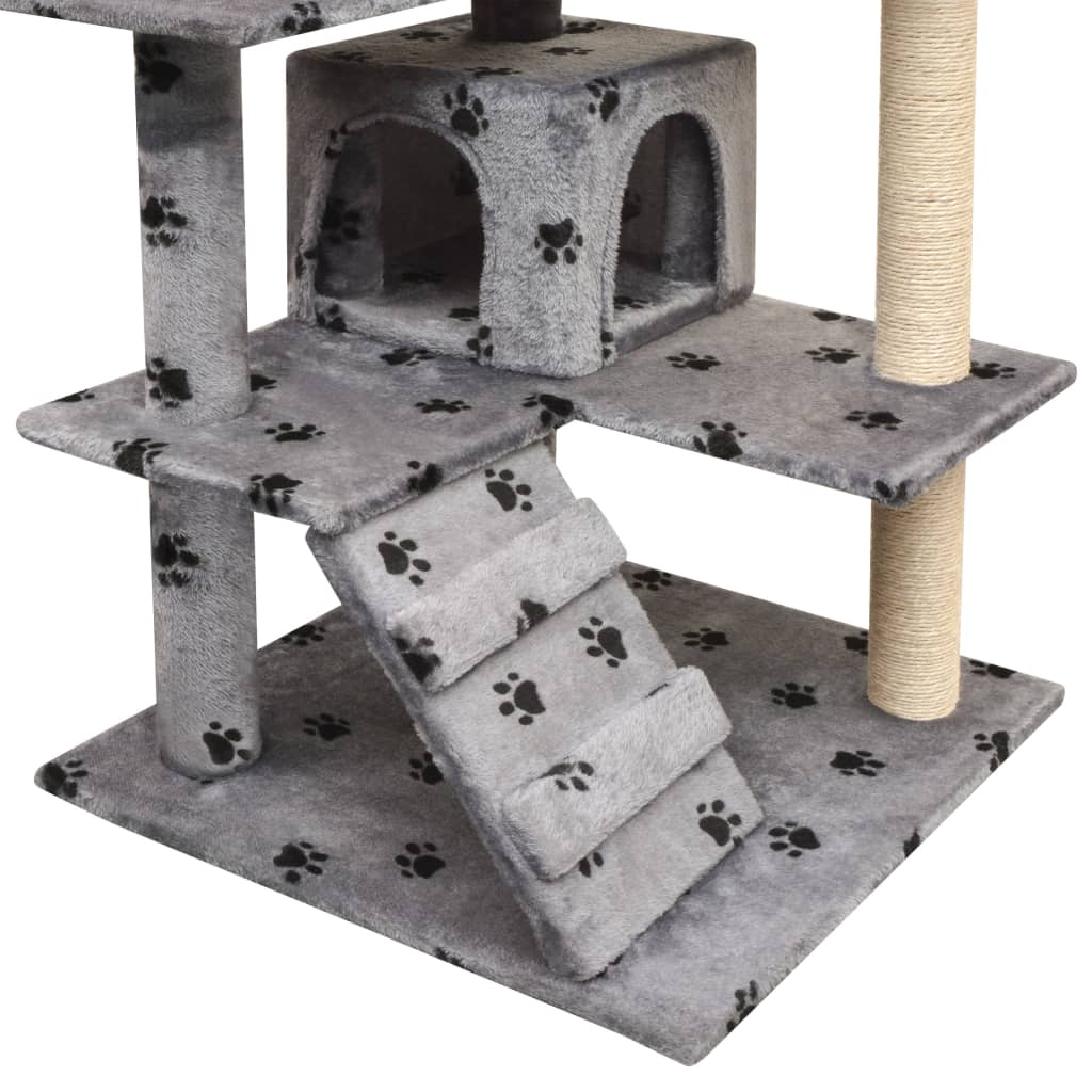 Vidaxl Katzenkratzbaum mit Sisal-Kratzstämmen 125 cm, Pfotenabdrücke, Grau