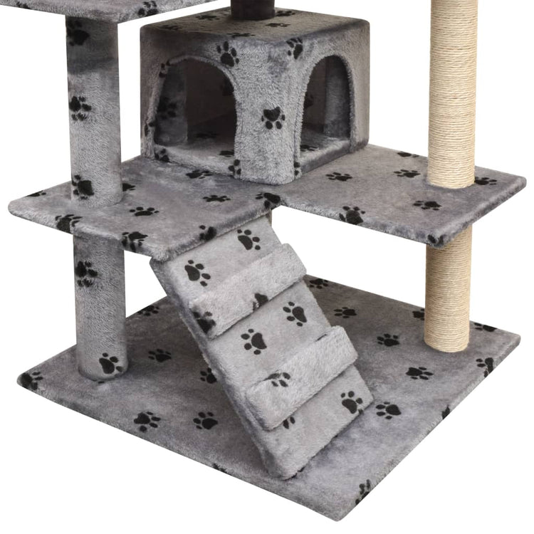 Vidaxl Katzenkratzbaum mit Sisal-Kratzstämmen 125 cm, Pfotenabdrücke, Grau