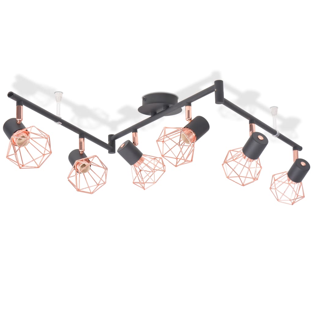 Vidaxl Deckenlampe mit 6 Scheinwerfern E14 Schwarz und Kupfer