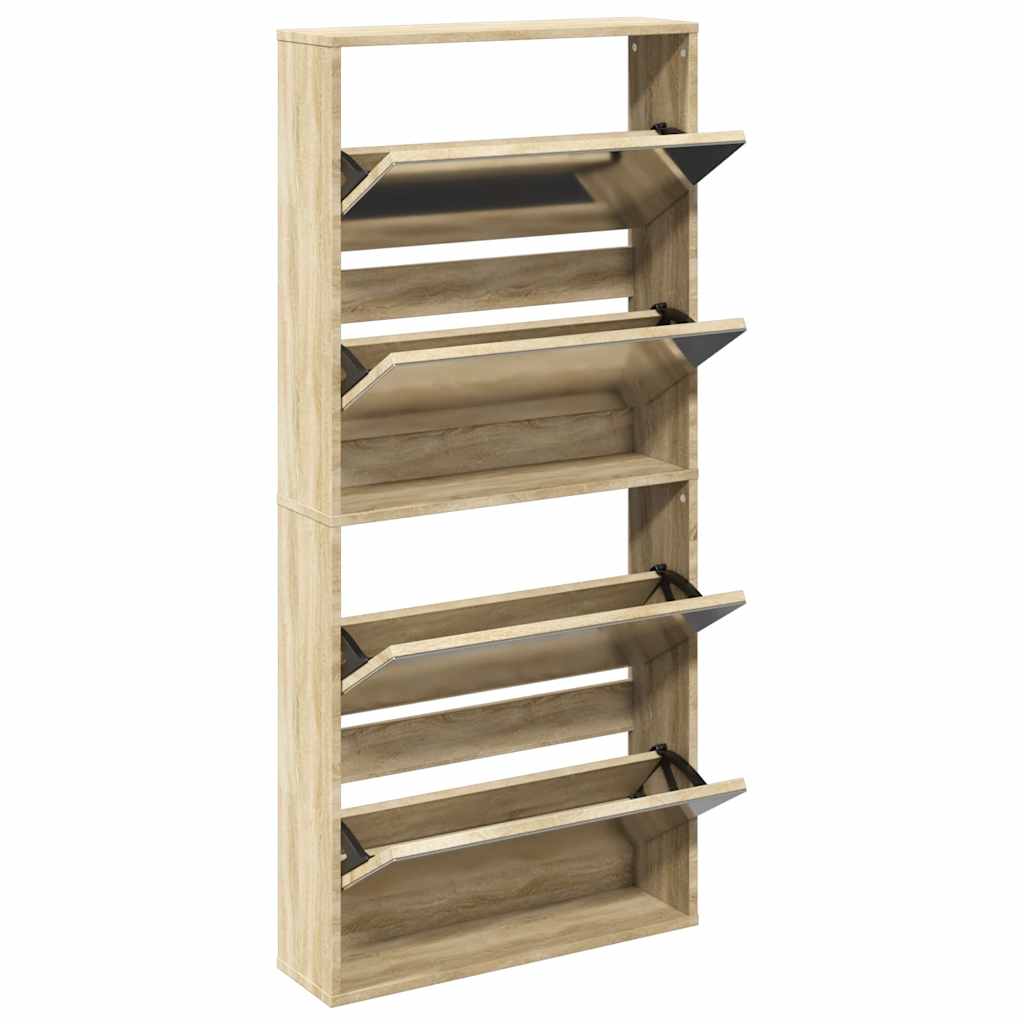 Vidaxl -Schuhschrank mit 4 Spiegeln 63x17x134 cm Eiche