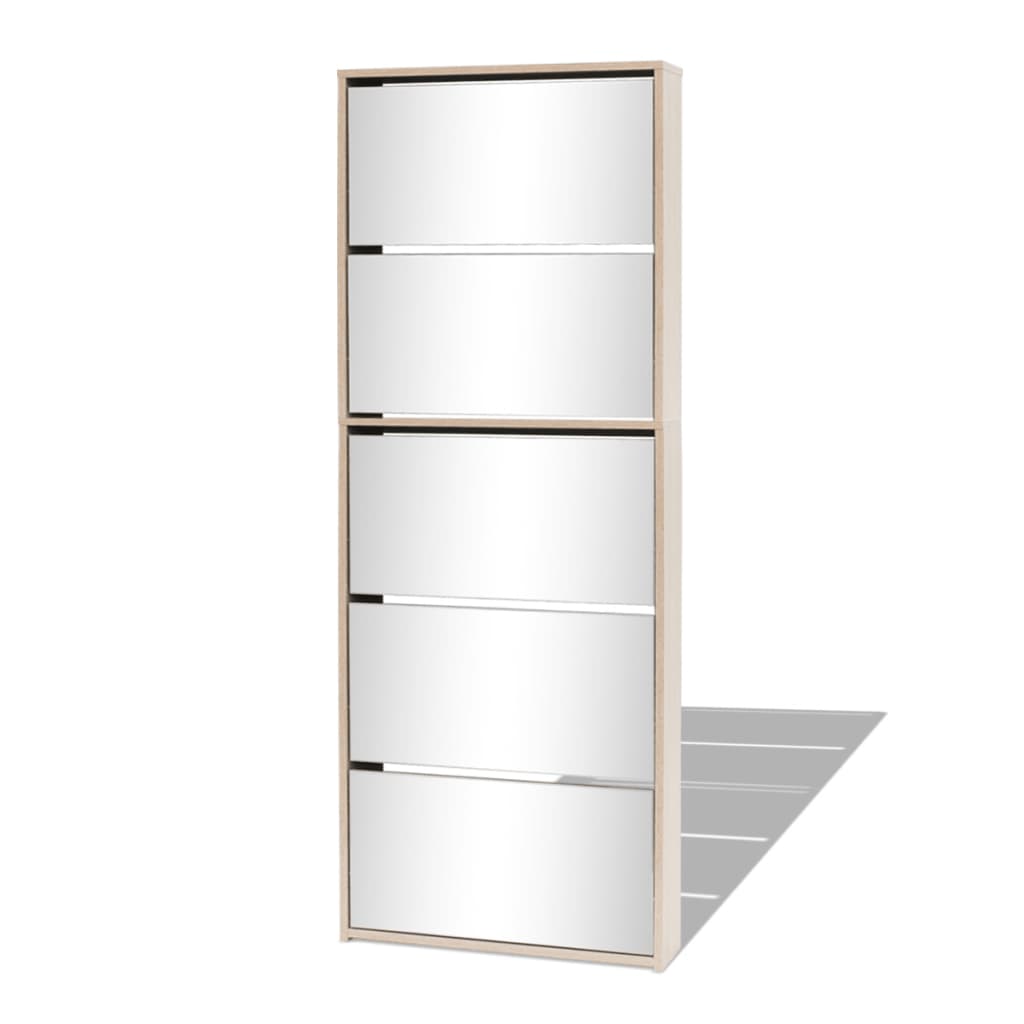 Vidaxl -Schuhschrank mit 5 Spiegeln 63x17x169.5 cm Eiche