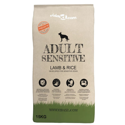 Vidaxl Premium Hundefutter trockener erwachsener empfindlicher Lammreis 15 kg
