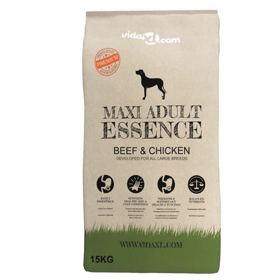 Vidaxl Premium Hundefutter trocken Maxi Erwachsene Essence Rindhuhn 15 kg