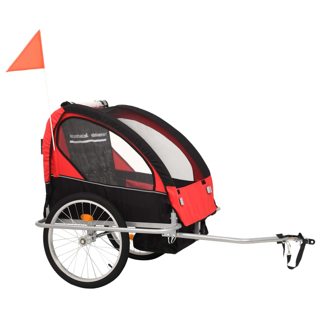Vidaxl-Fahrradanhänger und Kinderwagen 2-in-1 schwarz und rot