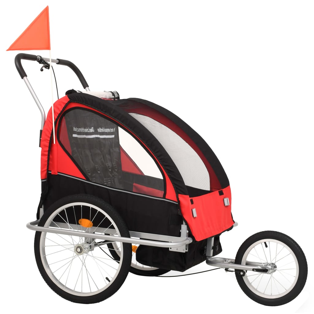 Vidaxl-Fahrradanhänger und Kinderwagen 2-in-1 schwarz und rot