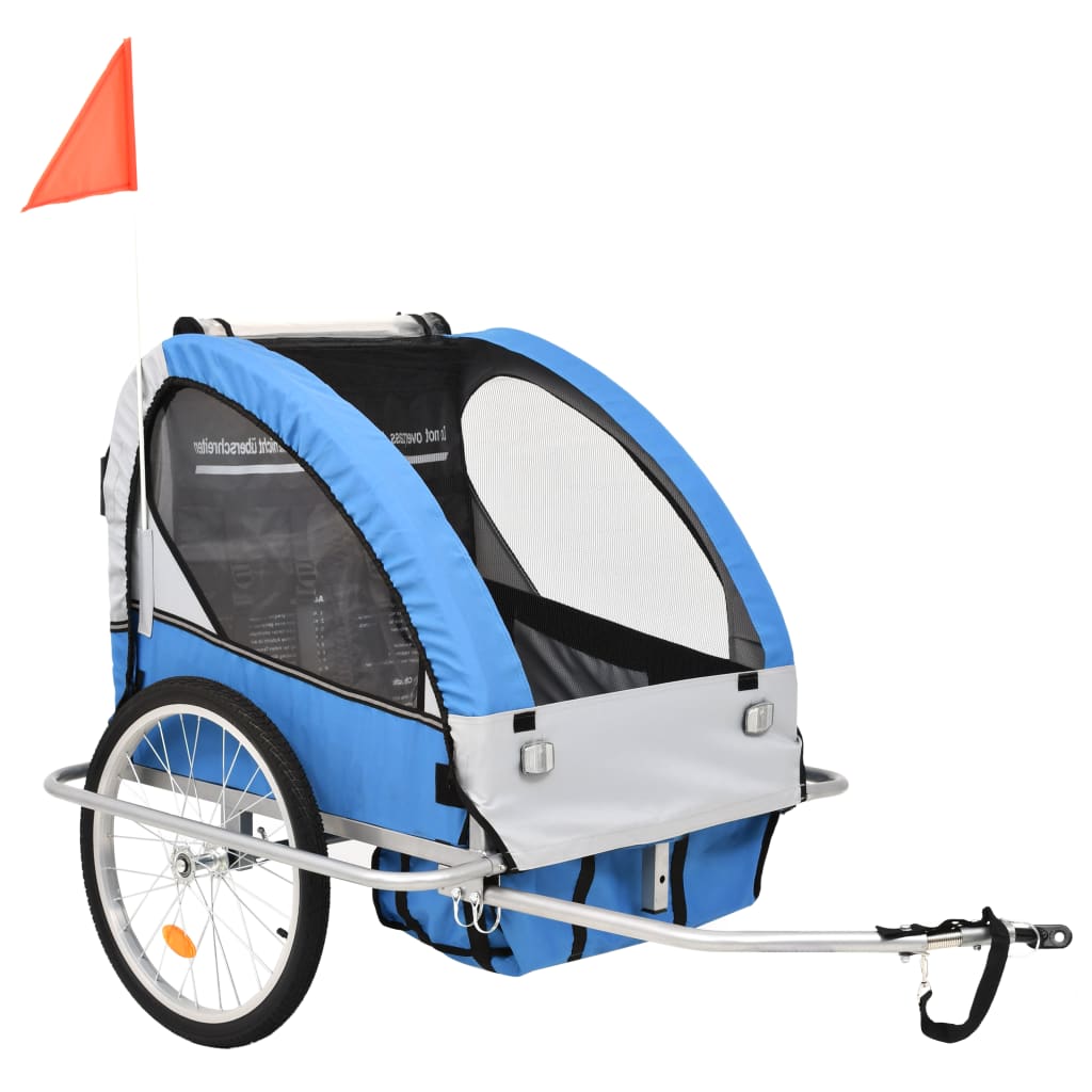 Vidaxl-Fahrradanhänger und Kinderwagen 2-in-1 blau und grau