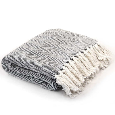 Vidaxl Plaid Fischgräten 125x150 cm Baumwollmarine Blau